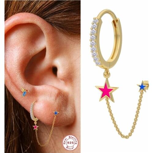 CANNER Chain Earrings 925 Sterling Silver Enamel Star Tassel Stud Earring For Women Bling Zircon pendientes plata 925 Jewerly