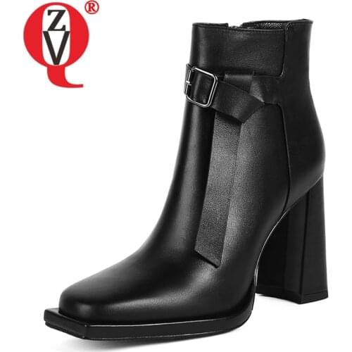 ZVQ Women winter New Style Genuine Leather working short boots Square Toe Solid color Concise Comfortable Mature soft