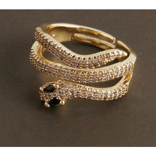 Gold women ring snake adjustable open ring for women crystal copper cubic rainbow 5A zirconia simple ring woman dropshipping