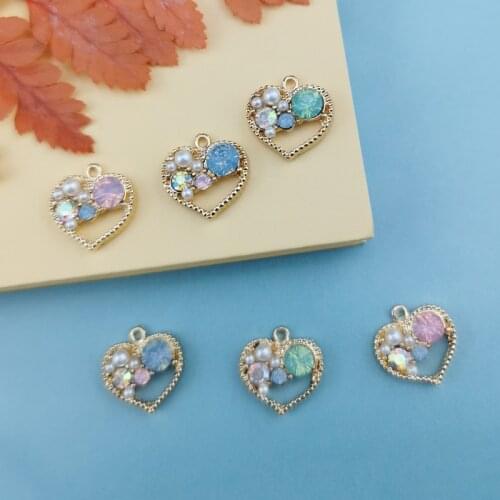 10pcs Pendants Heart Shaped Gilded Charms Rose Quartz Crystal For Jewelry Making DIY Necklace Earring Girl Gift 15*15mm