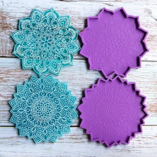 2 Pcs Mandala Coasters Resin Molds Silicone Wine Glass Coasters Epoxy Mould For Family Gathering Party