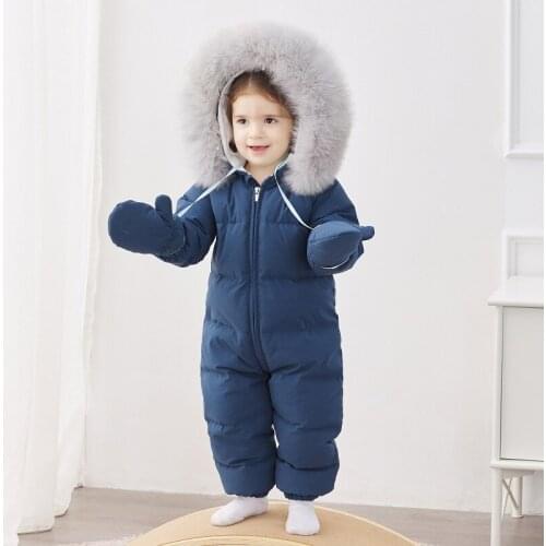 2020 Newborn Baby Down Clothing Jumpsuit Winter Baby Snowsuit Out 90% White Duck Down Oversized Fox Fur Collar Girls Down Coats