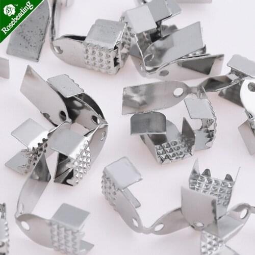 240pcs/lot Leather Necklace/Cord Crimp Rhodium Plated End Caps Tips Loop For Necklace Chain DIY Jewelry Connector 6x10mm