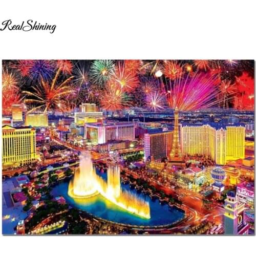 3d diamond embroidery round Diamond Painting Las Vegas fireworks night view cross stitch picture of rhinestones Needlework,F611