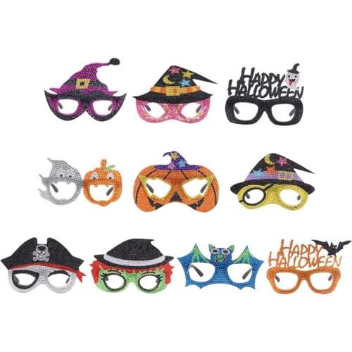 5D DIY Diamond Painting Glasses Frame Halloween Point Drill Hand Craft Sunglasses Festive Rhinestone Art Ornament Gift