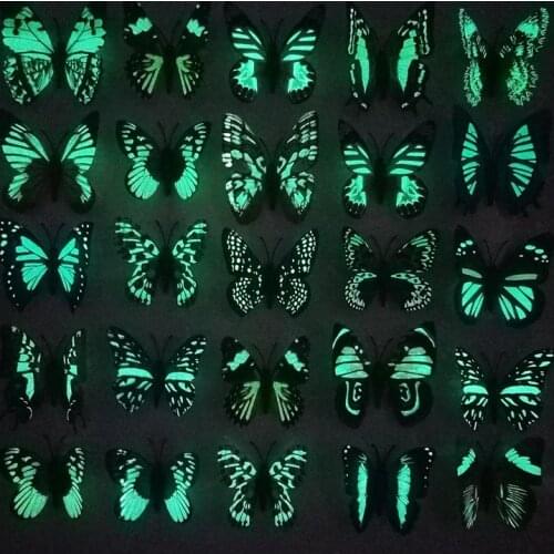 6pcs/8CM luminous 3D butterfly wall stickers fluorescent lights butterfly room window decoration stickers glowing in the dark