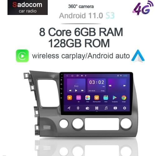 360 Panoramic Carplay 6GB+128GB 8Core Android 10.0 Car DVD Player GPS Map WIFI Bluetooth 5.0 RDS Radio For Honda Civic 2005-2012