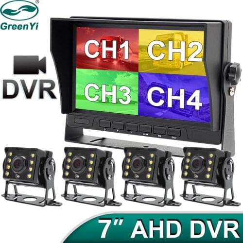 GreenYi 7 inch 4CH AHD Recorder DVR Car Monitor Vehicle Truck Night Vision Rear View Camera Support SD Card Recording