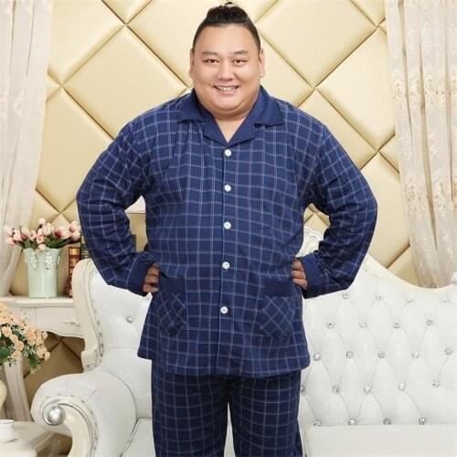 Free shipping 2019 new mens autumn and winter 100% cotton 5XL XL pajamas set large soft pajamas