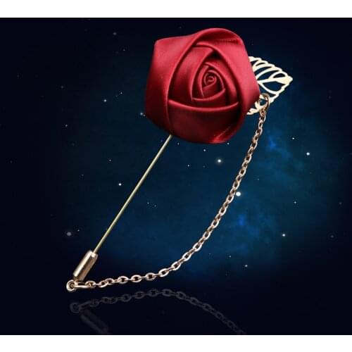 Mens Suits Gold Leaves Roses Brooches Corsage Flowers Long Needle With Chain Handmade Lapel Pin Brooch