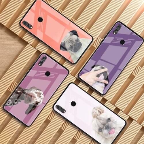 Cute dog Tempered Glass Phone Case For Huawei P20 P30 P40 P40 Lite Pro Psmart Mate 20 30 Cover Shell