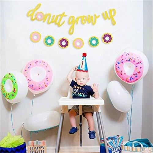 Chicinlife 1Set Glitter Donut Grow Up birthday Kids Banner happy birthday party Garland Banner Baby Shower decoration supplies