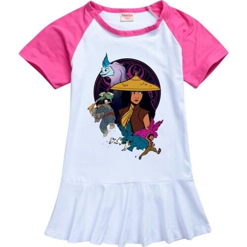 Kids Girls Tshirt Dresses Raya and The Last Dragon Princess Dress Summer Ice Silk Short Sleeve Cartoon Children Birthday Clothes