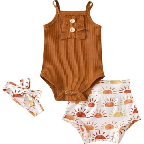 Baby Girl Summer Clothes Sling Baby Bodysuit + Sun Print Shorts Suit Newborn Clothes Infant Girls Outfits 2pcs Set 0-18M