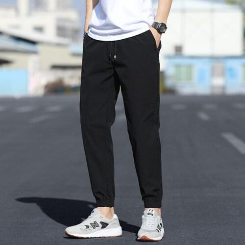Hot Korean Long Straight Pants Men Stretchy Cotton Casual Trousers C8