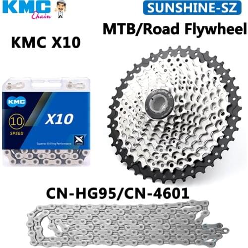 MTB Road bike 10V Flywheel Chain Group SUNSHINE 11-25/28/32/36/40/42/46/50T Cassette KMC X10 HG95 CN-4601 Chain for Shimano Sram