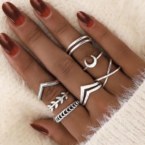 Aprilwell 7Pcs Boho Moon Cross Rings for Women Vintage Aesthetic Geometric Wedding Female Finger Anillos Set Jewelry Accessories