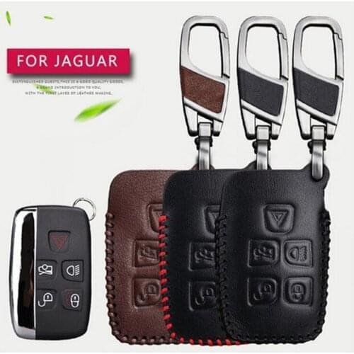 Leather Car Key Cover with Car Keychain Key Ring Holder For Jaguar XF XK XKR X-type V12 Guitar Scissors Car Interior Accessories