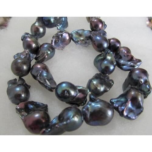 Beautiful 18"15-20mm natural tahitian black baroque pearl necklace