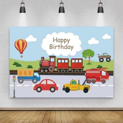 Laeacco Boys Cars Transportation Theme Birthday Party Backdrop for Photo Studio Custom Name Backgrounds Photocall Photophone