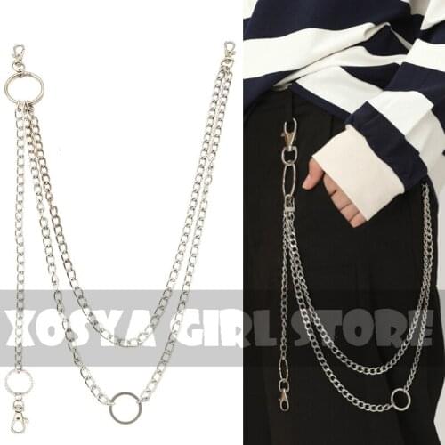 Metal Belt Chain Rock Punk Trousers Pant Jean Keychain Silver Ring Clip Keyring Mens HipHop Clothing Accessories Jewelry YE38