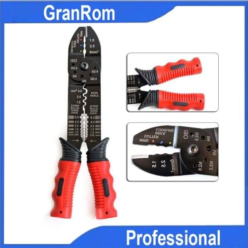 Multi-Functional Wire Stripper Cable Crimping Pliers 0.75-6mm² Wire Cutter Pre-Insulated Bare Terminal Clamp for Electrician