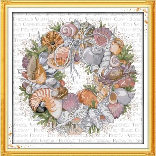 The Conch Wreath Counted Cross Stitch Kits Patterns Printed Canvas Embroidery Sets 11CT 14CT Diy Needlework Home Decor Paintings