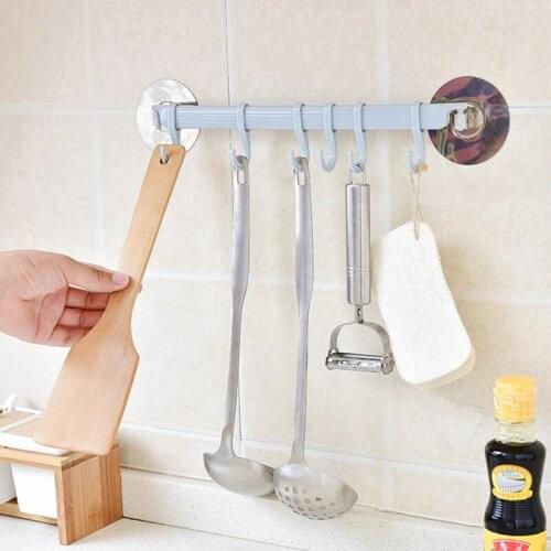 Wall Row Hooks Locking Sucker 6 Hooks Kitchen Nail-free Seamless Bath Towel Clothes Bathroom Hook Kitchen Tool Home Accesorios