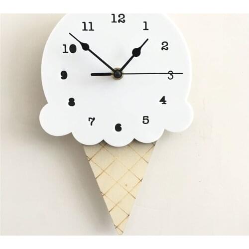 Nordic Ice Cream Wall Clocks Cute Creativity Cartoon Mute Watch Wall Home Decor Kids Room Wall Decoration Cute Ornament