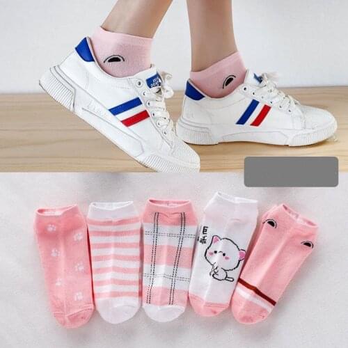 1PC Socks Female Spring And Summer Pink Cute Kitten Short Tube Leisure Low Top Shallow Mouth Japanese Invisible Boat