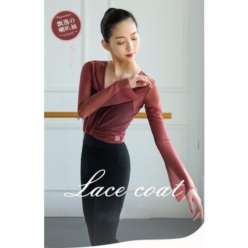 2021 New Dance Top Womens Ballet Training Dress Trumpet Dleeve Net Yarn Up Classical Adult Dance Wear Girls Dance Costume