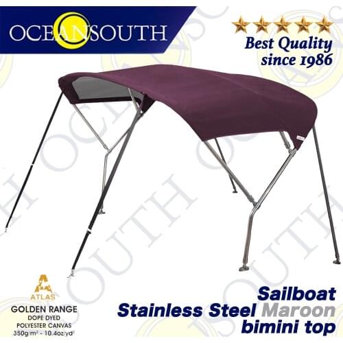 Oceansouth Stainless Steel Sailboat Bimini 25mm Tube Heavy-Duty Boat-cover Top Canopy Water Sun proof UV Protection Maroon