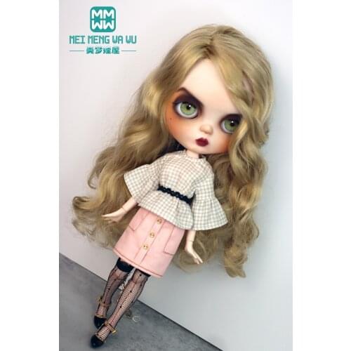 Doll Clothes for Blyth , Azone, OB23 OB24 doll accessories Fashion denim skirt, plaid shirt