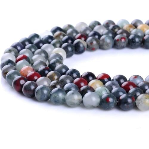 Top Quality African Bloodstone Beads Round Natural Stone Beads 4/6/8/10/12/14MM for Jewelry Making Bracelet DIY Loose Bead