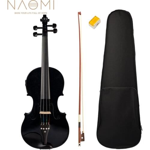 NAOMI 4/4 Full Size Violin Fiddle Acoustic Electric Violin Solid Wood Body Ebony Accessories Black Electric Violin