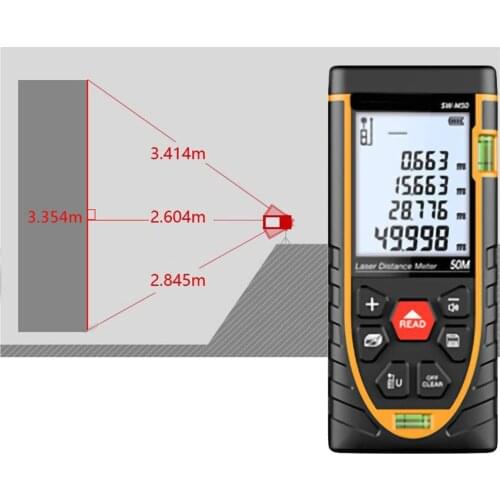 Portable Handheld Digital Laser Distance Meter Range Finder Measure Tool With Dual Bubble Level 50m