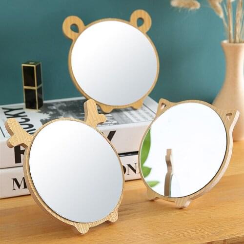 Simple Wooden Online Celebrity Mirror Desktop Makeup Mirror Girls Heart Desktop Foldable Student Dormitory Portable