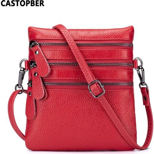 Mini Crossbody Bags For Womens 3 Zipper Pockets Cow Genuine Leather Ladies Messenger Bag Cell Phone Purses With Shoulder Straps