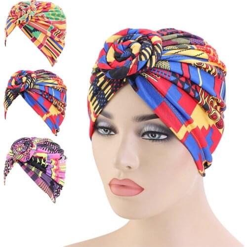 Women Bandanas African Pattern Flower Turban Muslim Turban Headscarf Headwrap Ladies Chemo Cap Bandanas Hair Accessories