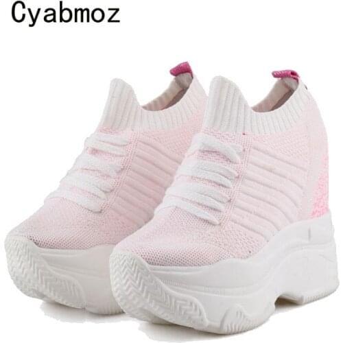 Cyabmoz High heels Shoes Woman Sneakers Height increasing Hollow Breathable Platform Casual Ladies Women Shoes Tenis feminino