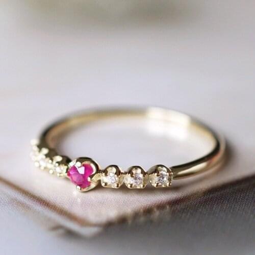 Simple Gold Color Red Zircon Engagement Rings for Women Trendy Style Fashion Jewelry Accessories Hot Sale