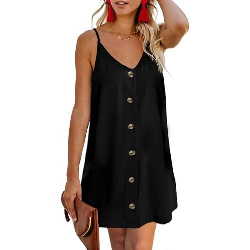 Bihuo Women Summer Spaghetti Strap Button Down V Neck Sleeveless Casual Mini Dress
