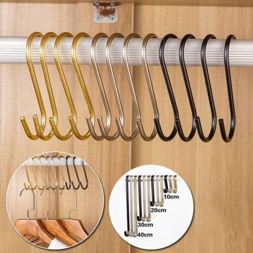 1Pc Stainless Steel S Shape Hooks Utensil Clothes Hanger Hanging Bathroom Kitchen Household Multifunctional Metal Hanger Racks