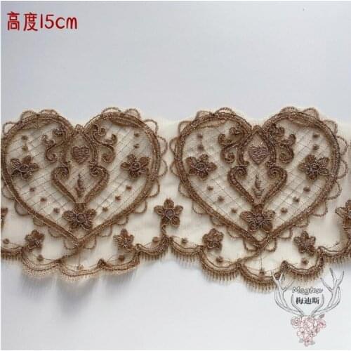 1 Yard Pearl Beaded Coffee Pink Embroidered Fabric Lace Trim Ribbon Handmade DIY Sewing Supplies Craft For Costume Decoration