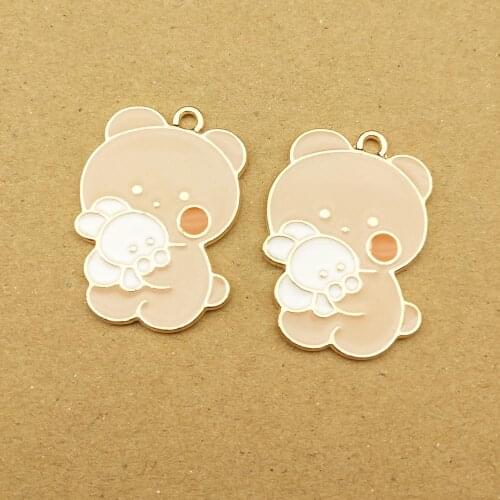 10pcs 21x30mm enamel bear charm for jewelry making cute earring pendant bracelet necklace charms diy design charms