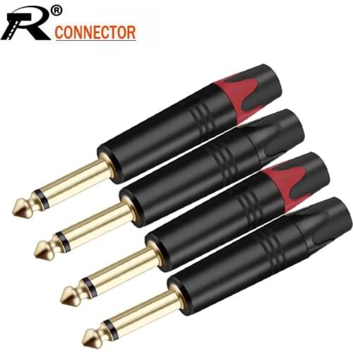 10PCS Mono 6.35MM Jack 6.3MM Male Plug Connector Aluminum Tube Brass Gold Plated 1/4 Inch Microphone Plug Audio Cable Connector