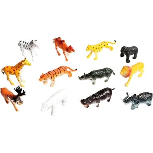 Giraffe Tiger Lion Zebra Elephant small plastic Simulation Forest animal model doll pvc action figure Early education toys 12PCS