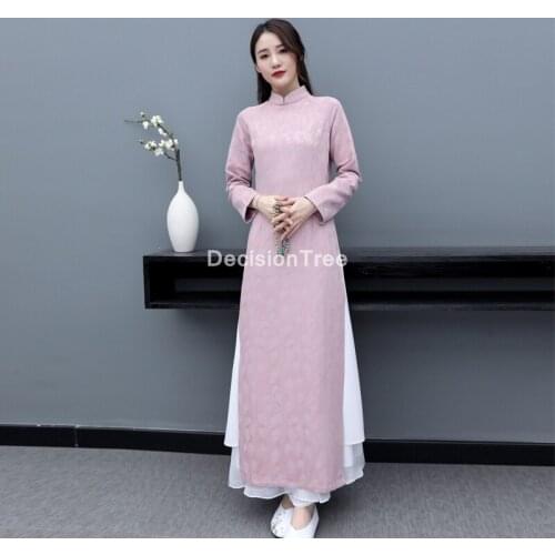2021 cheongsam ao dai vietnam style elegant lady dress retro mandarin collar aodai dress chinese dress qipao oriental dress