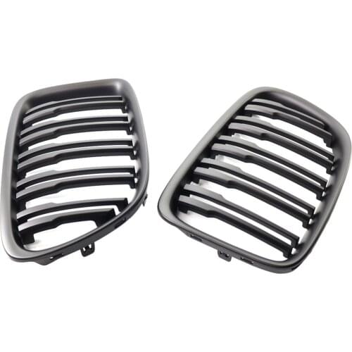 2x Grille Front Compatible for BMW E84 X1 20i 25i 28i 2009 2011 2010 2013 2014 Double Slat Bumper Racing Grill Matte Black