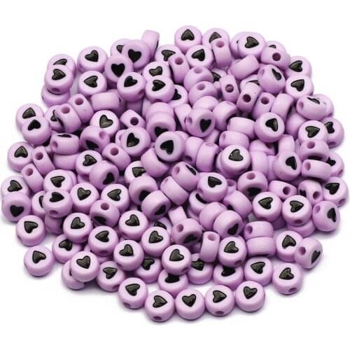 4x7mm 100-500pcs Round Purple Heart Pattern Loose Acrylic Spacer Beads For Jewelry Making DIY Charm Necklace Bracelet Accessory